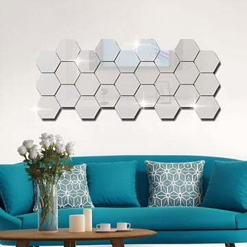 Pack of 24 Hexagon Acrylic Mirror Wall Stickers